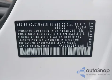 2017 Volkswagen Jetta 1.4T Se из США, поврежденный, VIN 3VWDB7AJ4HM210019